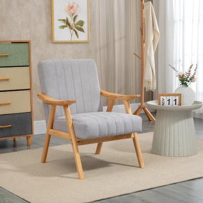 HOMCOM Gray Upholstered Accent Arm Chair for Living Room & Bedroom