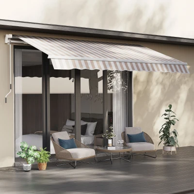 Outsunny 12' x 8' Retractable Awning, Beige Sun Shade Shelter