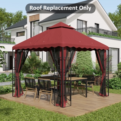 Outsunny 10' x 10' Gazebo Replacement Canopy Cover, 2 Tier Gazebo Roof Replacement TOP ONLY, Burgundy
