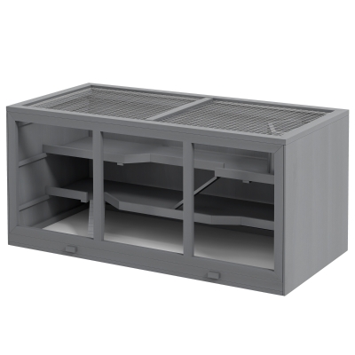 PawHut Wooden Hamster Cage Rat Cage with Slide, Tray, Grey