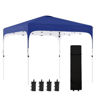 Outsunny 10' x 10' Pop Up Canopy Tent with Sand Bags, UPF 50+ Instant Sun Shelter, Tents for Parties, Height Adjustable, with Wheeled Carry Bag, for Outdoor, Garden, Patio, Royal Blue
