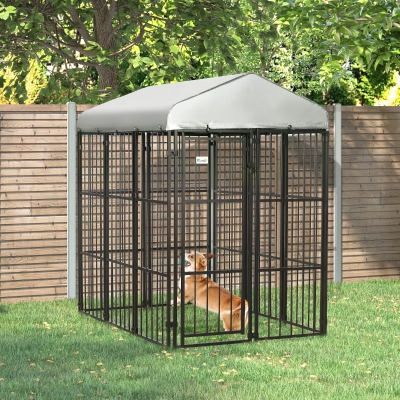 PawHut Galvanised Steel Outdoor House Heavy Duty Dog Kennel, Black