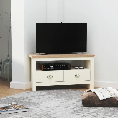 HOMCOM Corner TV Stand Up to 50", White Console with Drawers