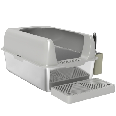 Stainless Steel Cat Litter Box 23.7" L x 16" W x 11.4" H Light Gray