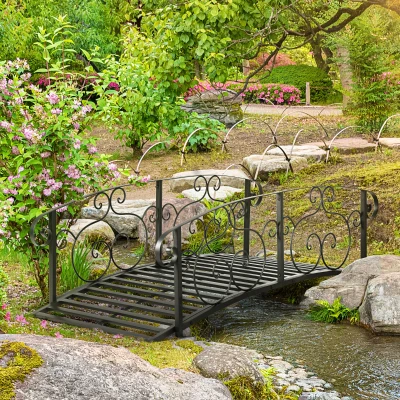 Outsunny 6' Metal Garden Bridge, Black with Safety Siderails