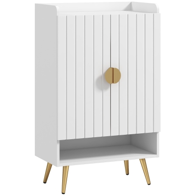 HOMCOM Entryway Shoe Storage Cabinet, Narrow Shoe Cabinet with Adjustable Shelves and Open Shelf for 15 Pairs of Shoes, White