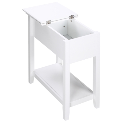 HOMCOM Flip Top End Table, Side Table with Storage Shelf and Cable Management, Narrow Nightstand for Living Room, Bedroom, White