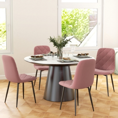 HOMCOM Dining Chairs Set of 4, Upholstered Dining Room Chairs with Steel Legs, Modern Kitchen Chair for Dining Room, Pink