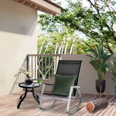Outsunny Modern Outdoor Rocking Sling Chair - Black/Silver