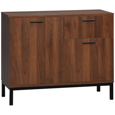 HOMCOM Kitchen Cabinet, Storage Cabinet, Sideboard Floor Accent Cabinet w/ Drawer, Enclosed Cabinet & Adjustable Shelves, Walnut Brown