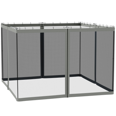 Outsunny Replacement Mosquito Netting for Gazebo 10' x 10' Black Screen Walls for Canopy with Zippers for Parties and Outdoor Activities, Dark Grey