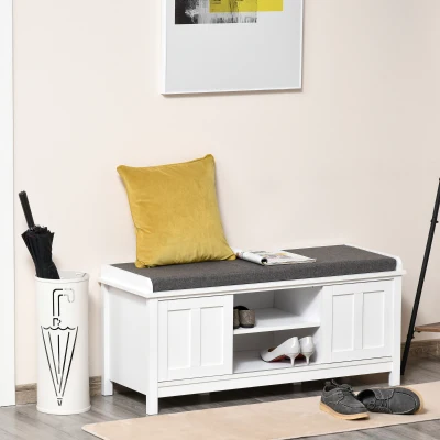 HOMCOM Shoe Bench Ottoman with Sliding Doors & Padded Seat, White