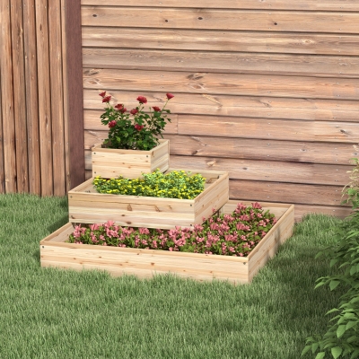 Outsunny Outdoor Elevated Planter Box, 3-Tier Wooden Raised Garden Bed for Vegetables, Flowers and Herbs, 43.3" x 43.3" x 20.1"
