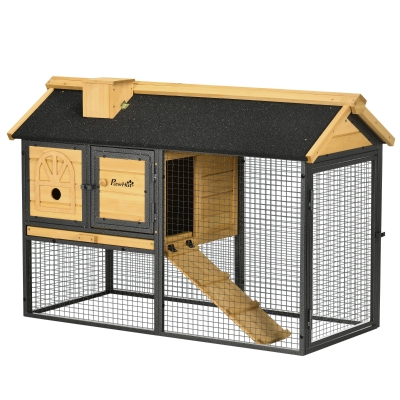 PawHut 47" Wooden Rabbit Hutch, 2-Story Outdoor Cage