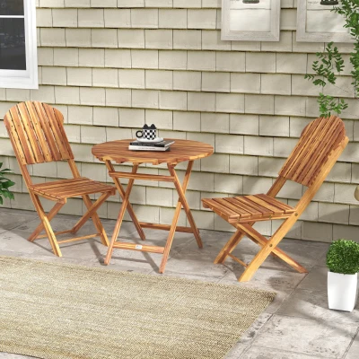 Outsunny 3-Piece Foldable Outdoor Bistro Set, Natural Wood