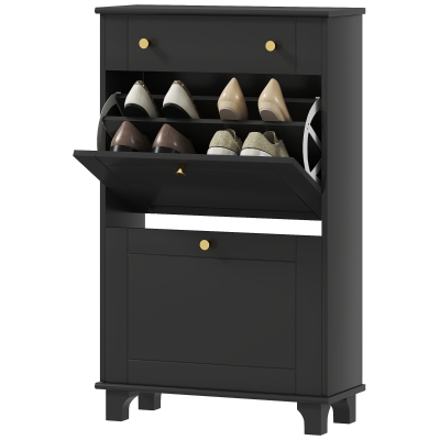 HOMCOM Slim Shoe Storage with 2 Flip Drawers and Adjustable Shelves Shoe Cabinet Organizer for 8 Pair, Black