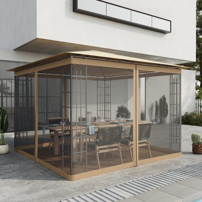 Outsunny Gazebo Replacement Mosquito Netting 10' x 10' Black Screen Walls for Canopy with Zippers for Parties and Outdoor Activities