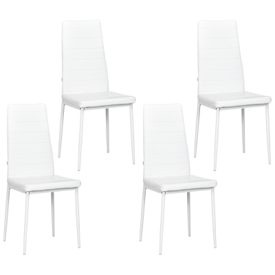 HOMCOM Modern Dining Chairs, Set of 4, High Back PU leather Upholstery and Metal Legs for the Living Room, Kitchen, Home Office, White