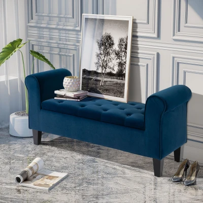 HOMCOM Button-Tufted Upholstered Storage Ottoman Bench, Blue