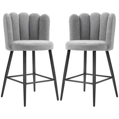HOMCOM Faux Cashmere Bar Stools Set of 2 Counter Height Bar Stools with Back for Home Kitchen, 20.5"x19.7"x36.6", Grey