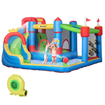 Outsunny 6-in-1 Inflatable Bounce House with Slide for Kids