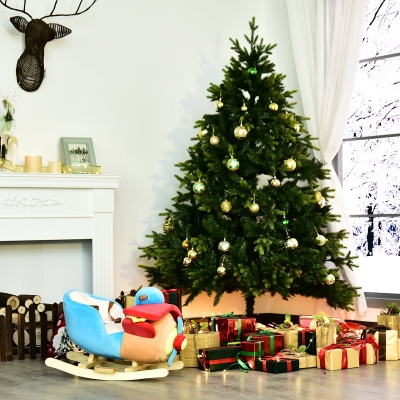 Qaba Baby Rocking Horse Plane Design Plush Stuffed Rocking Chair, Wooden Rocking Horse with Sound, Seat Belt for Boys and Girls Gift, Red