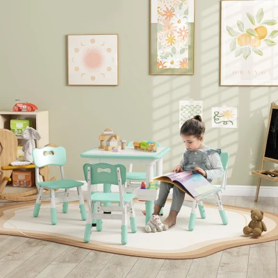Qaba Adjustable 5pc Toddler Table & Chair Set with Storage, Green