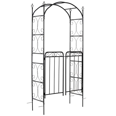 Outsunny 7' Metal Garden Arbor Arch with Scrollwork Doors for Ceremony, Weddings, Party, Backyard, Lawn