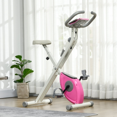 Soozier Foldable Exercise Bike Indoor Stationary Bike w/ 8-Level Magnetic Resistance LCD Screen Phone Holder for Home Gym Pink