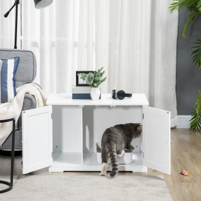 PawHut Modern Cat Litter Box Enclosure, White with Storage