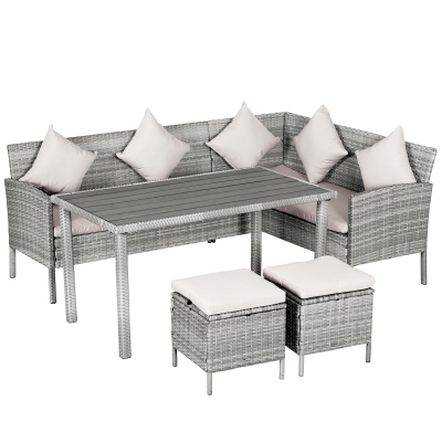 Outsunny 5-Piece Outdoor Dining Set, L-Shaped Sofa, Beige