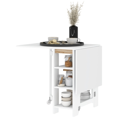 HOMCOM Folding Dining Table with Storage, Drop Leaf Kitchen Table for Small Spaces, White