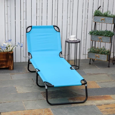 Outsunny Folding Chaise Lounge Chairs, 5-Level Recline, Steel Frame, Sky Blue