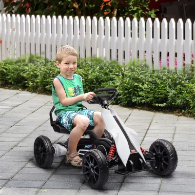Aosom 12V Electric Go Kart for Kids, Adjustable Speed, White
