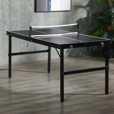 Soozier Mini Folding Table Tennis Table with Aluminium Frame, Portable Outdoor Ping Pong Table with Net for Indoor Outdoor Garden Camping, Black