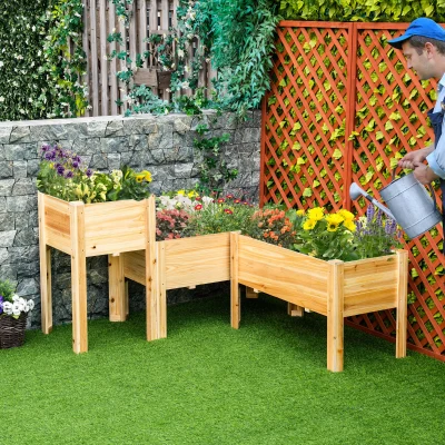 Outsunny Set of 3 Wooden Raised Garden Beds, Elevated Planter Box