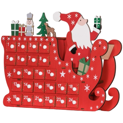 HOMCOM Wooden Christmas Advent Calendar, 24 Countdown Drawers, Red