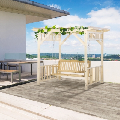 Outsunny Patio Swing Chair with Pergola, 2-Person Wooden Gazebo Swing Bench Sun Shelter for Garden, Poolside, Backyard, Deck
