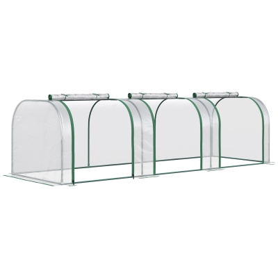 Outsunny 10' x 3' x 2.5' Portable Mini Tunnel Greenhouse with 3 Zipped Doors, Easy Assembly, Clear