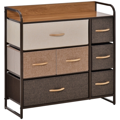 HOMCOM 3-Tier 7-Drawer Dresser with Steel Frame, Maple Wood