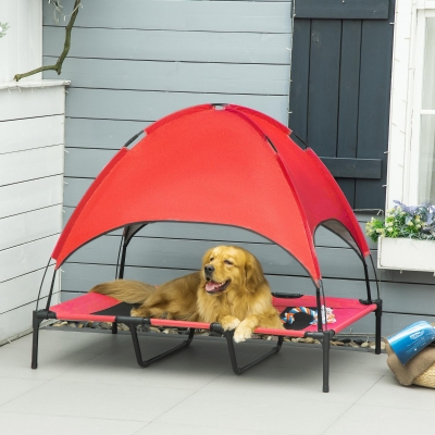 PawHut Elevated Pet Bed Dog Cot Portable Outdoor&Indoor Cot Tent Canopy Shelter Instant Red