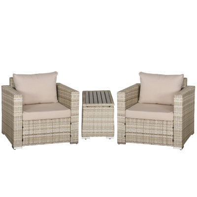 Outsunny 3-Piece Patio Furniture Set, Gray Wicker Table & Chairs