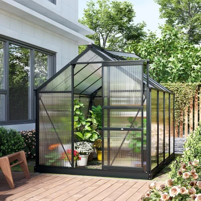 Outsunny Heavy Duty Polycarbonate Greenhouse, 6.2'x8.3' Gray