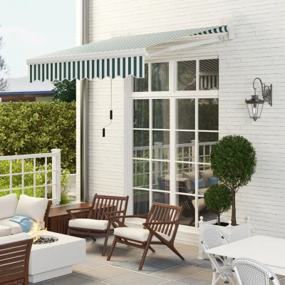 Outsunny 8' x 7' Retractable Patio Awning, Green & White