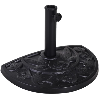 Outsunny 20 lbs Half Round Patio Umbrella Base 20" Outdoor Decorative Resin Parasol Stand Holder For Φ1.5", Φ1.9" Pole, Black
