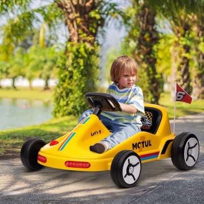 Qaba 6V Electric Go Kart for Aged 3-5 Kids with Music, Light, Horn, Yellow