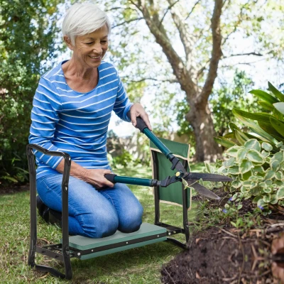 Outsunny Garden Kneeler Seat Stool with Tool Pouch, Folding
