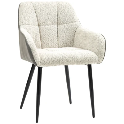 HOMCOM Accent Chair with Foot Pads, Living Room Chair with Chenille Fabric Front and PU Back, Cream White