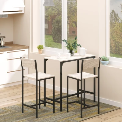 HOMCOM 3-Piece Counter-Height Bar Table Set with Stools, Natural