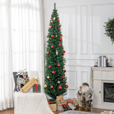 HOMCOM 8ft Pencil Artificial Christmas Tree with 618 Tips, Green